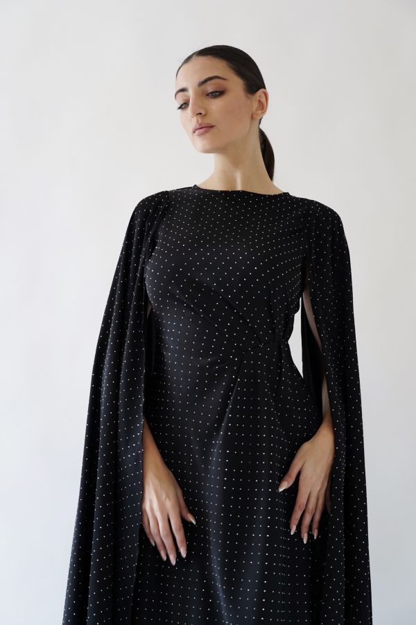 Black cape sleeves dress with studs