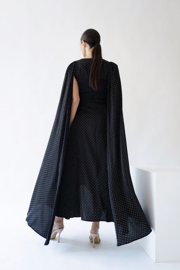 Black cape sleeves dress with studs