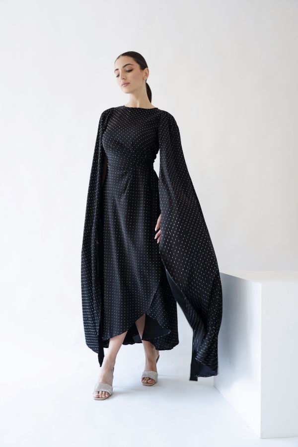 Black cape sleeves dress with studs