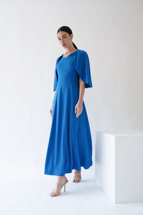 Blue cape sleeves dress