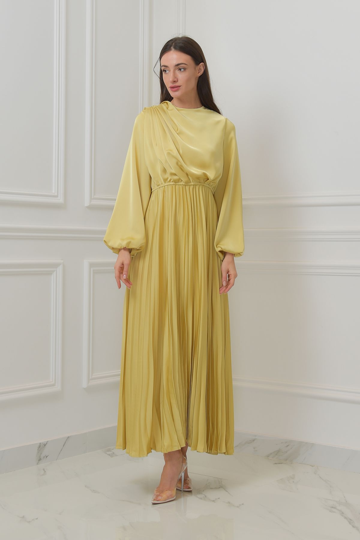 Pleated yellow sale dress