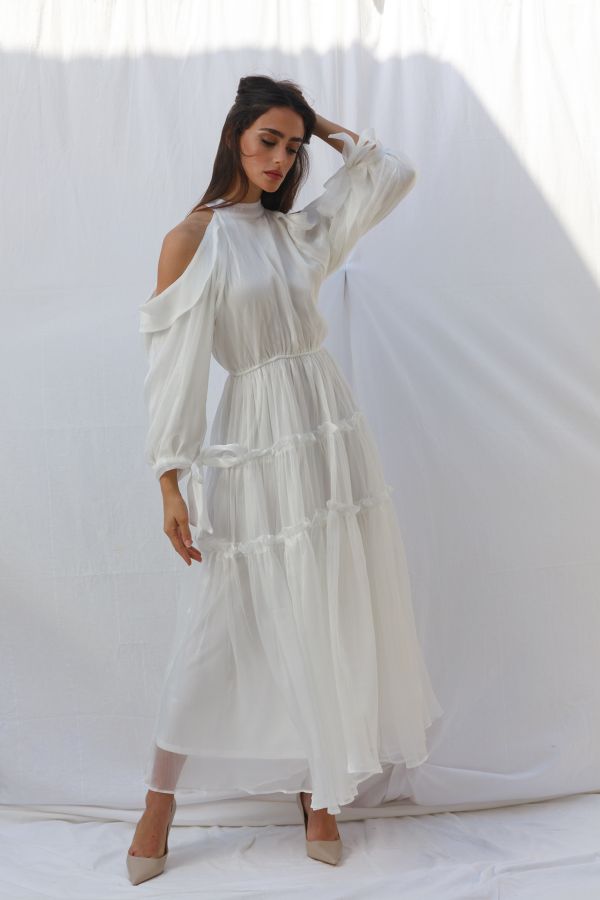 Cold shoulder white cheap dress