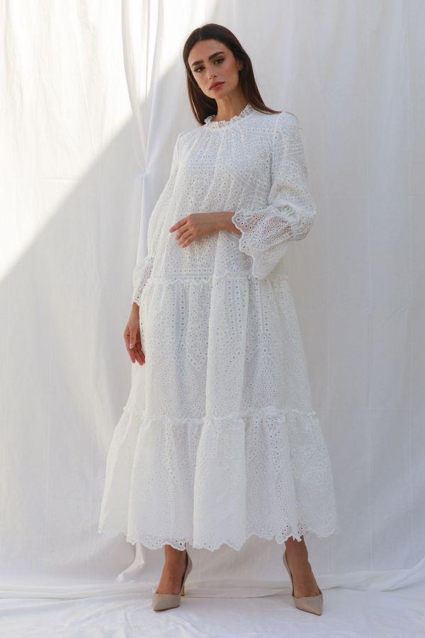 White Tiered Embroidered Dress