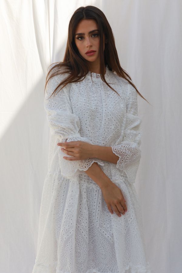 White Tiered Embroidered Dress