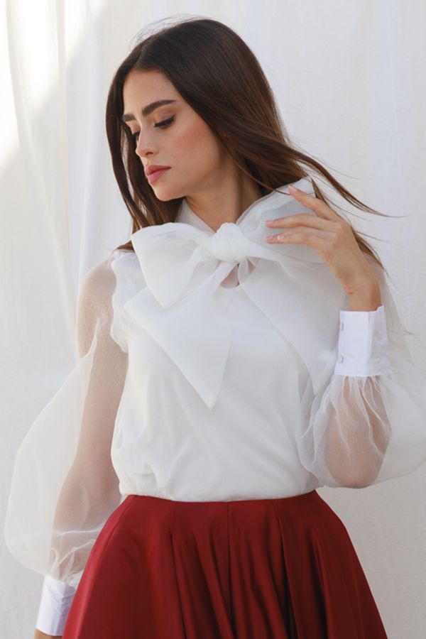 White Organza Bow Shirt