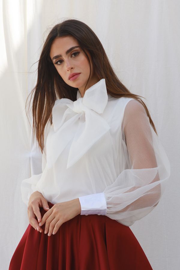 White Organza Bow Shirt