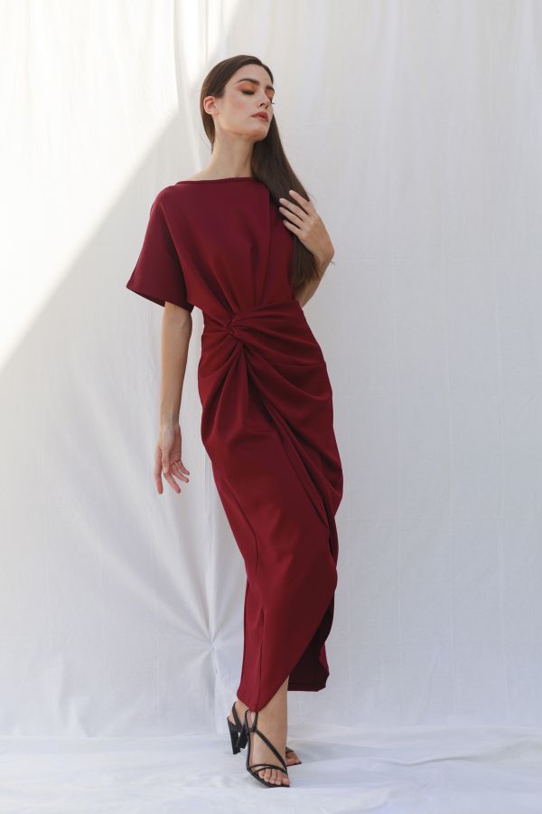 Burgundy Scuba Knot Dress