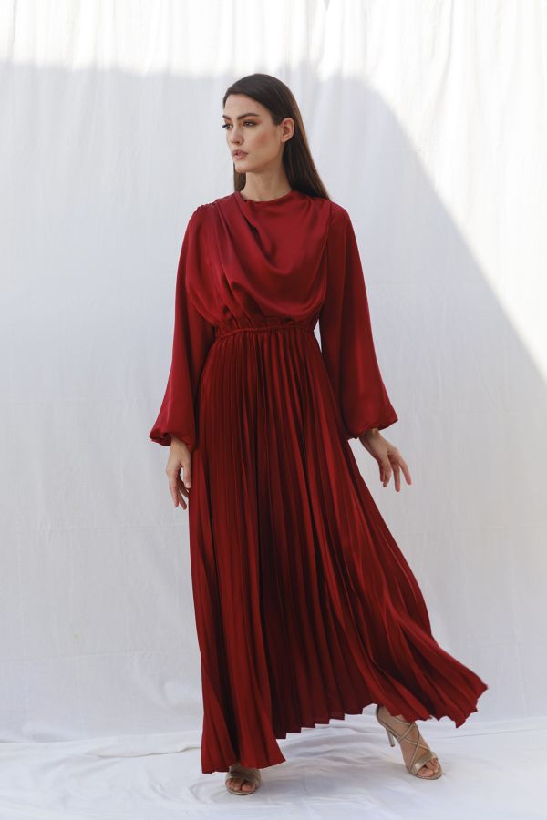 Burgundy Pleated Dress